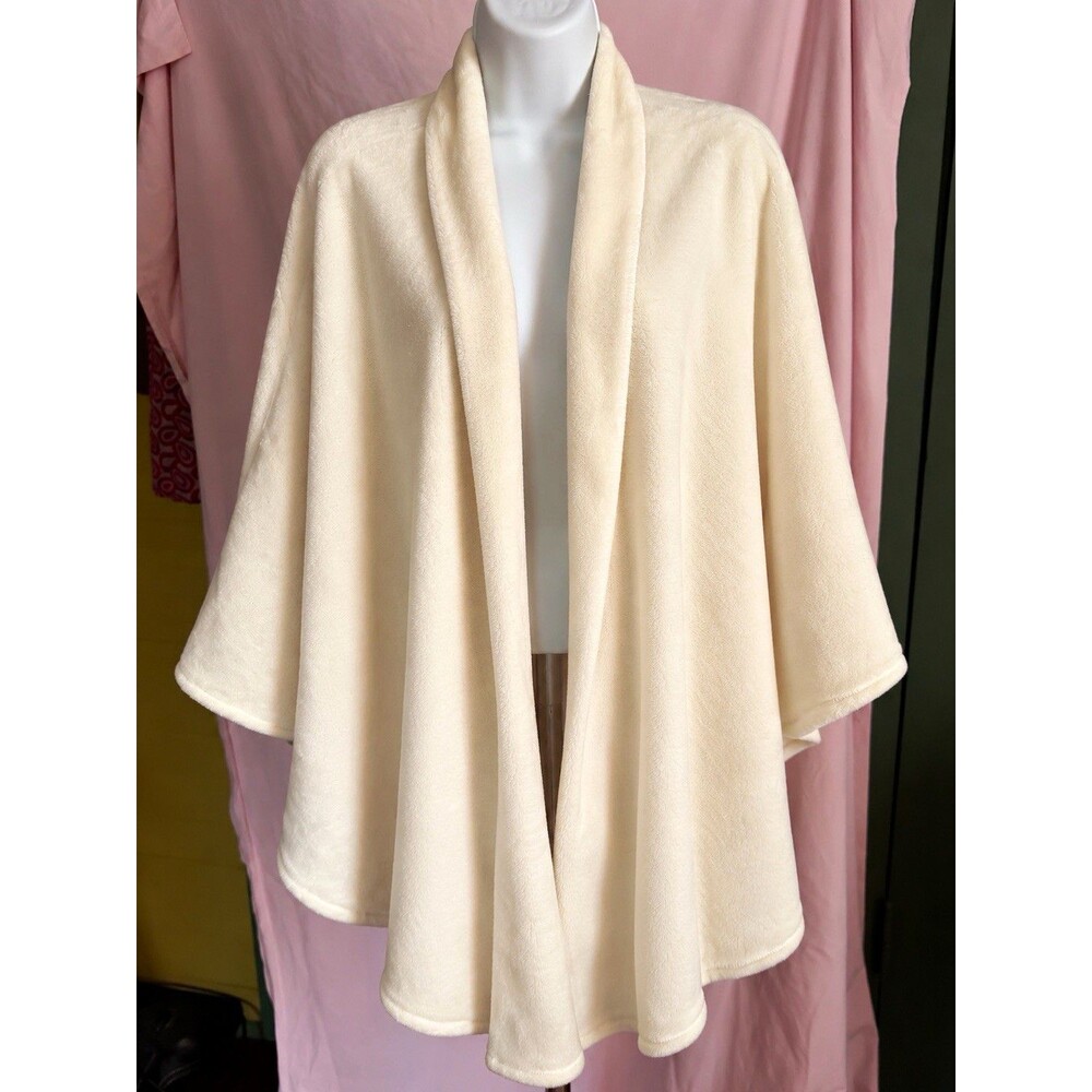 Natori L/XL Cream Ivory Plush Cape Wrap Shawl Poncho 100% Polyester GLAM